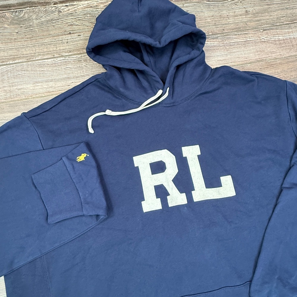 Polo Ralph Lauren Mens Size 4XLT Hoodie Navy Blue RL Graphic Fleece Cut Tags